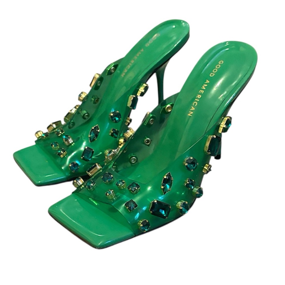 Good American Emerald Embellished Heels